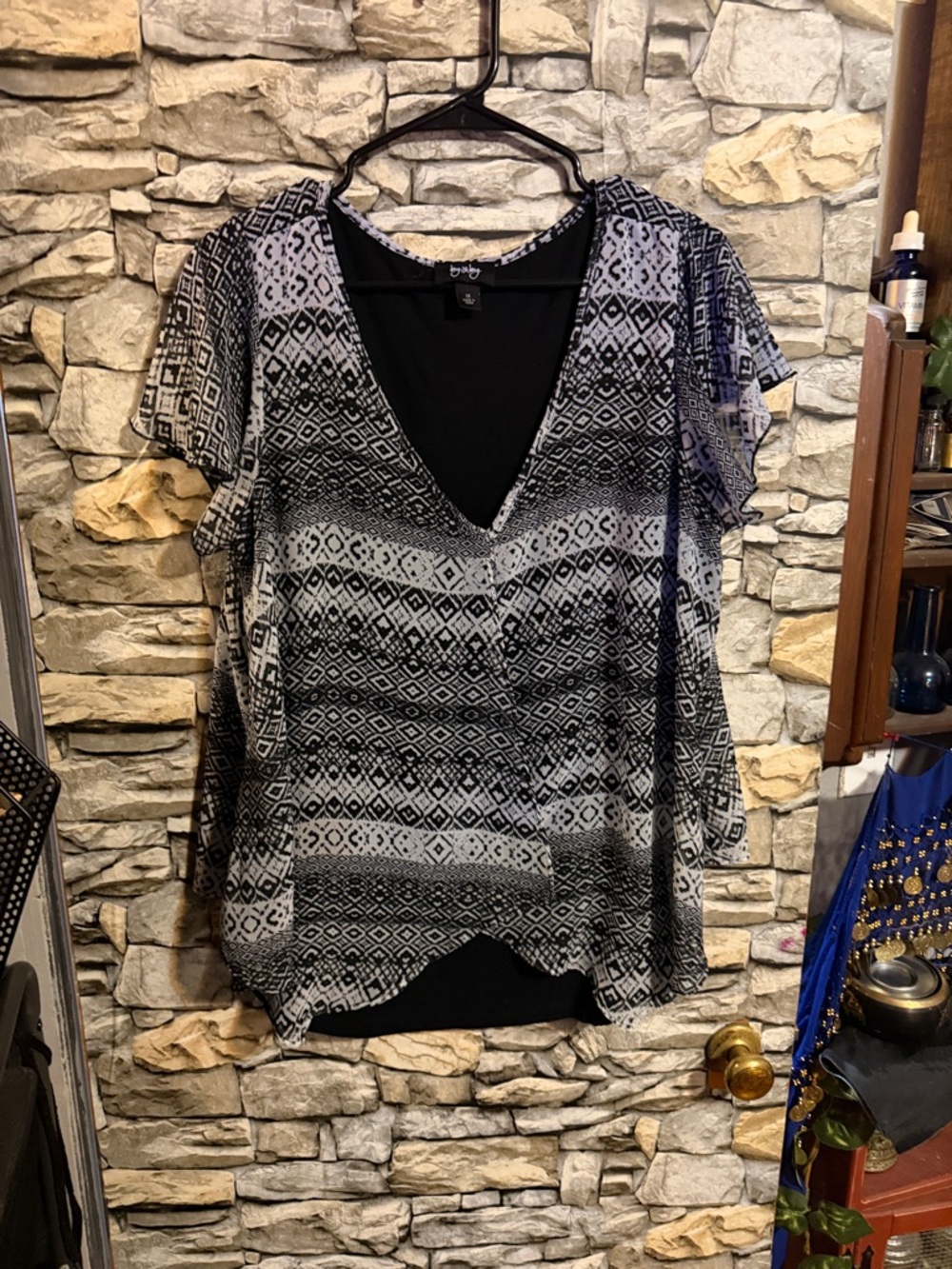 Women's Black and White V-Neck Layered Top